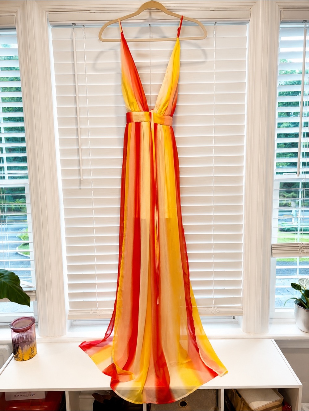 Fashion Nova Red and Yellow Striped Maxi Dress